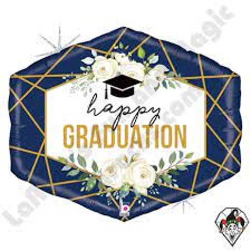 30” Geo Navy Graduation Glitter Holographic Shape