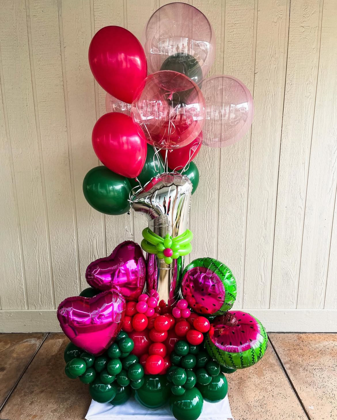 Watermelon themed balloon bouquet for party decorations