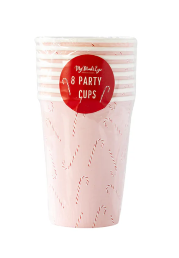 Whimsy Candy Cane Paper Party Cups for party decorations.