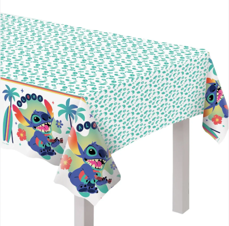 Stitch Tablecloth with cartoon character design on a white table