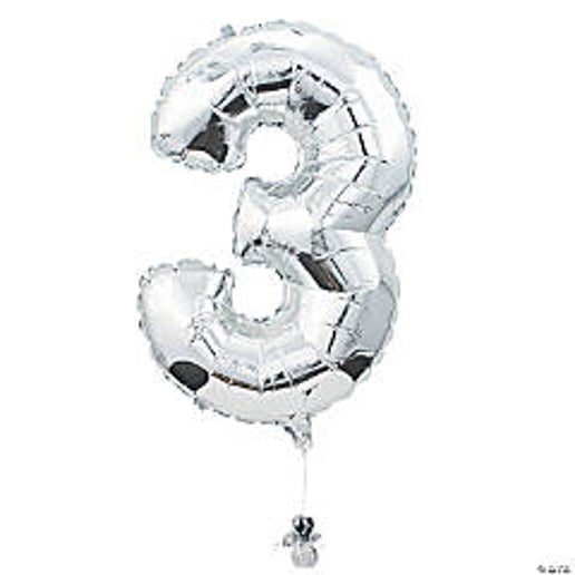 Silver Number 3 Foil Balloons for party decorations