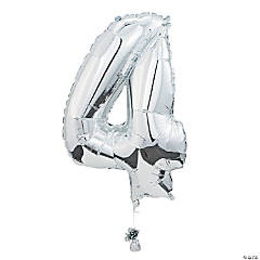 Silver Number 4 Foil Balloons for party decorations