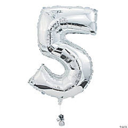 Silver Number 5 Foil Balloons for party decorations