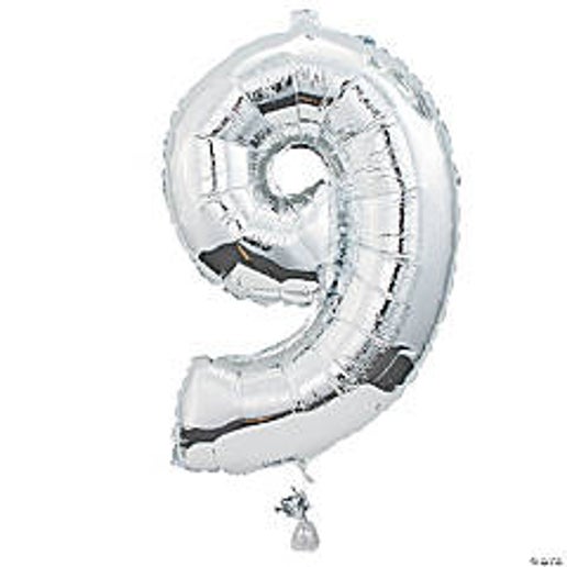 Silver Number 9 Foil Balloons for party decorations