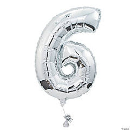 Silver Number 6 Foil Balloons for party decorations